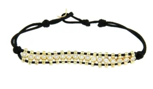 Roman Joyero Pulseras<Pulsera de cuero con entre piezas de plata con baño de oro