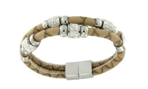 Roman Joyero Acero<Pulsera de doble cabo de acero y piel en color beige.