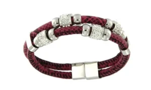 Roman Joyero Acero<Pulsera de doble cabo de acero y piel en color burdeos.
