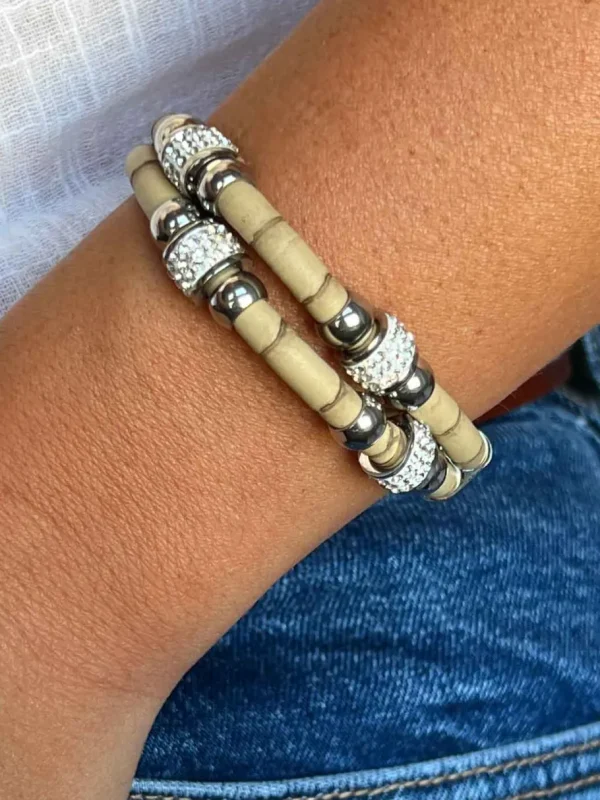Roman Joyero Acero<Pulsera de doble cabo de acero y piel en color beige.