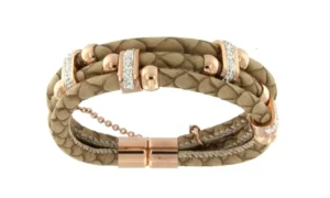 Roman Joyero Acero<Pulsera de triple cabo de acero y piel en color beige.