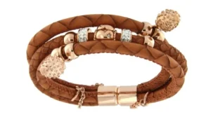 Roman Joyero Acero<Pulsera de triple cabo de acero y piel en color piel.
