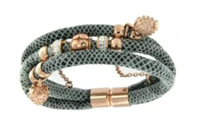 Roman Joyero Acero<Pulsera de triple cabo en acero y piel de color gris.