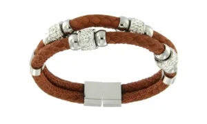 Roman Joyero Acero<Pulsera doble en acero y piel de color piel.