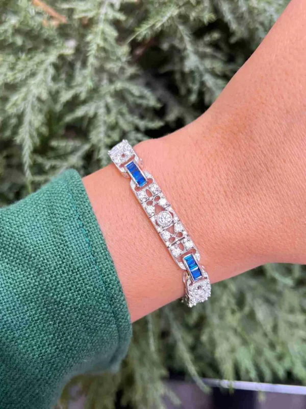Roman Joyero Pulseras<Pulsera GANTE de plata 1ª ley rodiado con circonitas y cuarzos zafiros