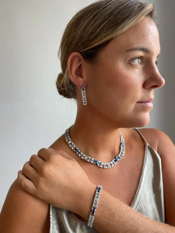 Roman Joyero Pulseras<Pulsera GANTE de plata 1ª ley rodiado con circonitas y cuarzos zafiros