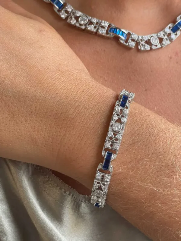Roman Joyero Pulseras<Pulsera GANTE de plata 1ª ley rodiado con circonitas y cuarzos zafiros