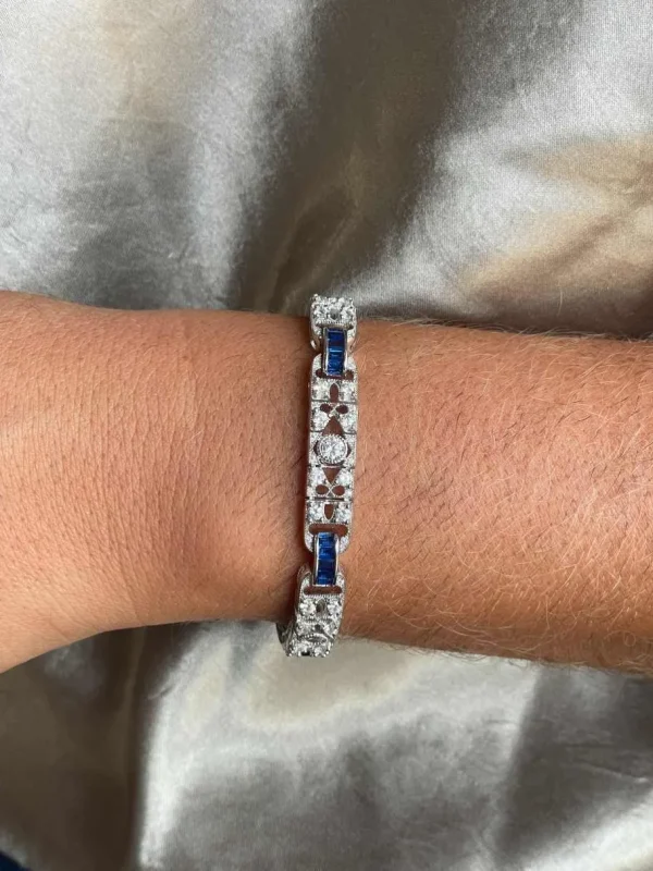 Roman Joyero Pulseras<Pulsera GANTE de plata 1ª ley rodiado con circonitas y cuarzos zafiros
