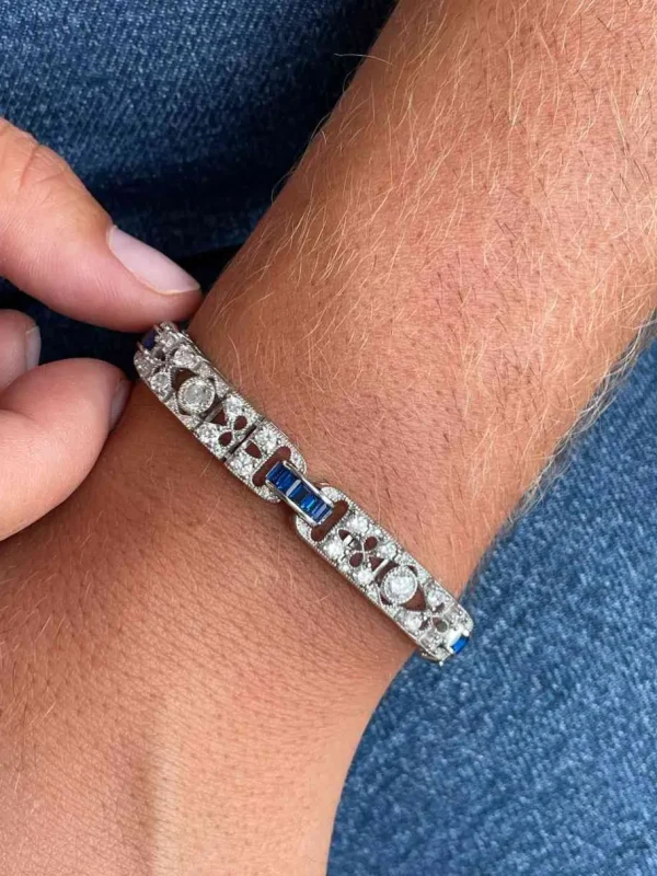 Roman Joyero Pulseras<Pulsera GANTE de plata 1ª ley rodiado con circonitas y cuarzos zafiros