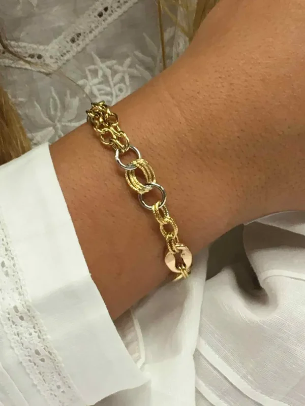 Roman Joyero Pulseras<Pulsera KEDI distintos tramos de cadenas en oro 3 colores de 18 ktes
