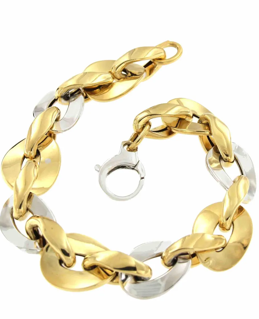 Roman Joyero Pulseras<Pulsera OMER en 2 colores de oro 18 kts con eslabones huecos