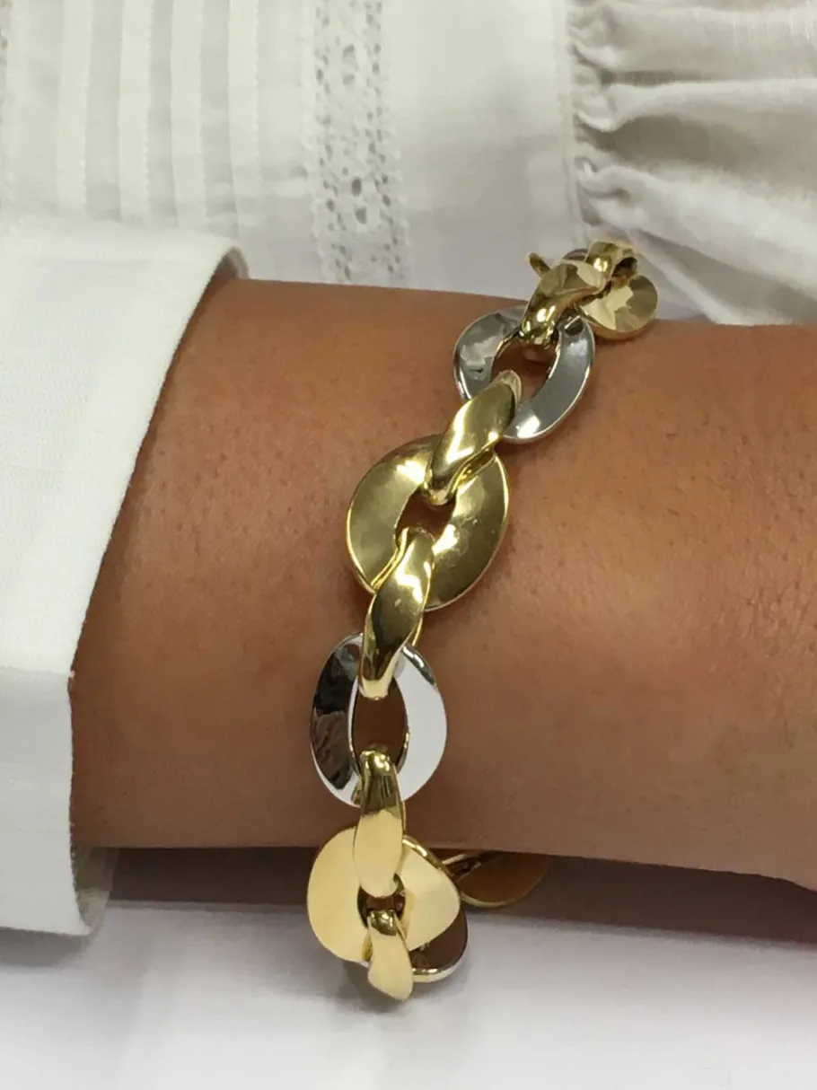 Roman Joyero Pulseras<Pulsera OMER en 2 colores de oro 18 kts con eslabones huecos