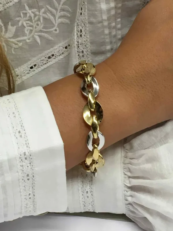 Roman Joyero Pulseras<Pulsera OMER en 2 colores de oro 18 kts con eslabones huecos