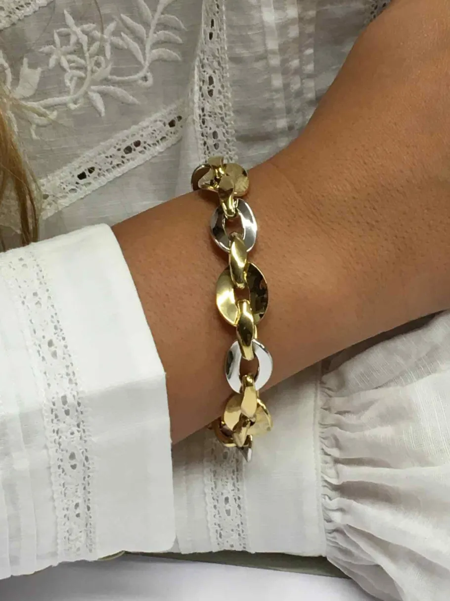Roman Joyero Pulseras<Pulsera OMER en 2 colores de oro 18 kts con eslabones huecos