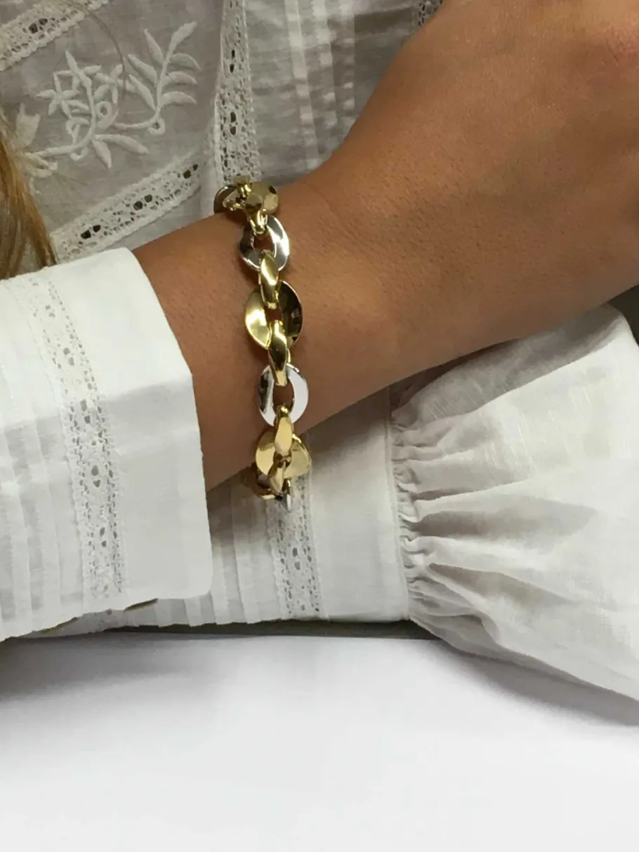Roman Joyero Pulseras<Pulsera OMER en 2 colores de oro 18 kts con eslabones huecos