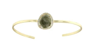 Roman Joyero Pulseras<Pulsera rígida de plata con baño de oro y piedra labradorite