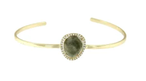 Roman Joyero Pulseras<Pulsera rígida de plata con baño de oro y piedra labradorite