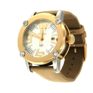 Roman Joyero Relojes<Reloj Román blanco y amarillo con correa de seda dorada.
