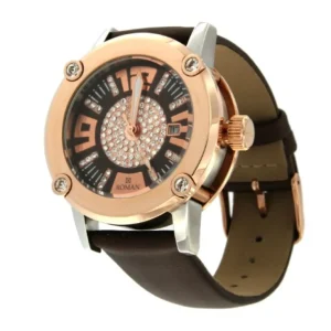 Roman Joyero Relojes<Reloj Román rosa y blanco con correa de seda color marrón.