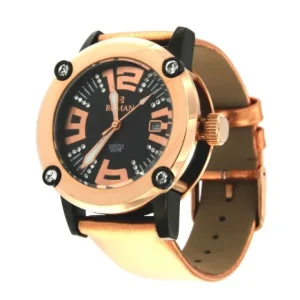 Roman Joyero Relojes<Reloj Román rosa y negro con correa de seda color dorado.