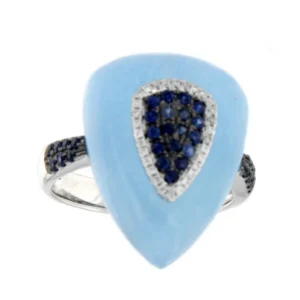 Roman Joyero Anillos<SALSA, anillo de oro blanco, calcedonia celeste, diamante y zafiro