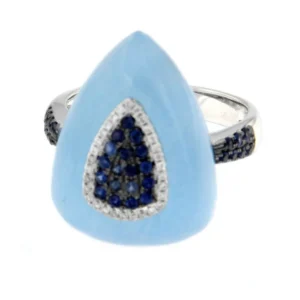 Roman Joyero Anillos<SALSA, anillo de oro blanco, calcedonia celeste, diamante y zafiro