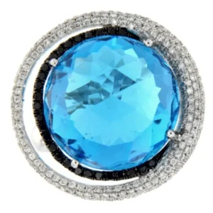 Roman Joyero Anillos<SAMBA, anillo de oro blanco con diamantes blancos y negros y topacio