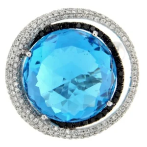 Roman Joyero Anillos<SAMBA, anillo de oro blanco con diamantes blancos y negros y topacio