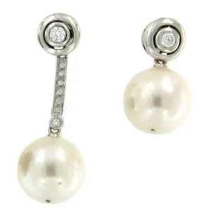 Roman Joyero Pendientes<SELEM pareja de perla cultivadas Indonesia de 11 a 12mm pasadas