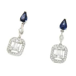 Roman Joyero Pendientes<SERVET pendientes zafiro y brillantes colgantes oro blanco 18k