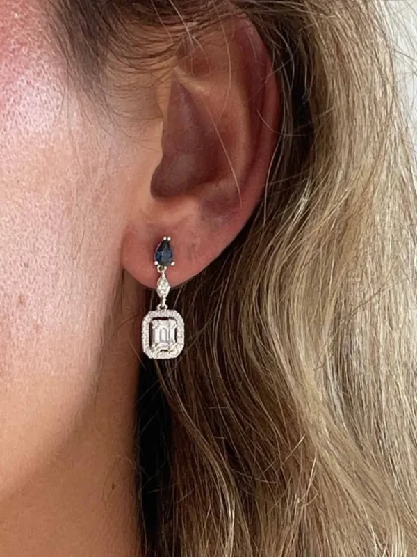 Roman Joyero Pendientes<SERVET pendientes zafiro y brillantes colgantes oro blanco 18k