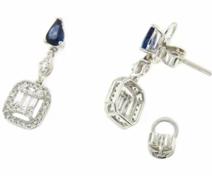 Roman Joyero Pendientes<SERVET pendientes zafiro y brillantes colgantes oro blanco 18k