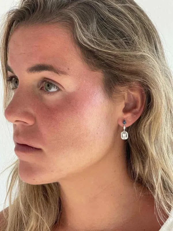 Roman Joyero Pendientes<SERVET pendientes zafiro y brillantes colgantes oro blanco 18k