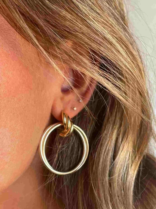 Roman Joyero Pendientes<SIGFRIDO pendientes argollas cruzadas en plata 1ª ley bañado oro