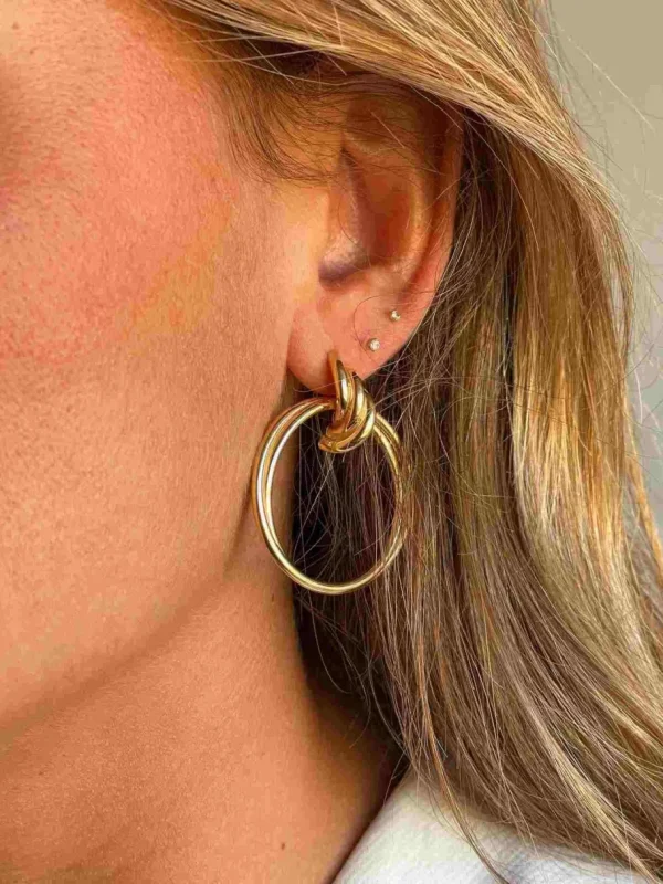 Roman Joyero Pendientes<SIGFRIDO pendientes argollas cruzadas en plata 1ª ley bañado oro