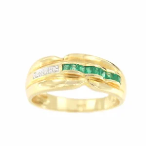Roman Joyero Anillos<SUKRAN anillo oro amarillo de 18 kts brillantes y esmeraldas