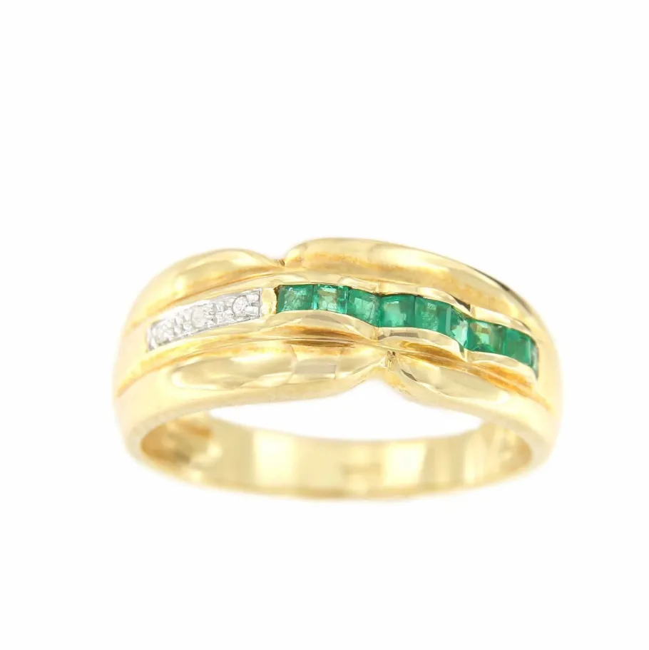 sukran_anillo_oro_amarill_1.webp Roman Joyero Anillos<SUKRAN anillo oro amarillo de 18 kts brillantes y esmeraldas