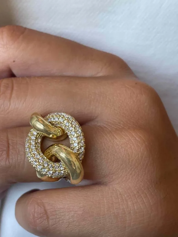 Roman Joyero Anillos<TURANDOT anillo circonitas barbado en plata 1ª ley bañada oro