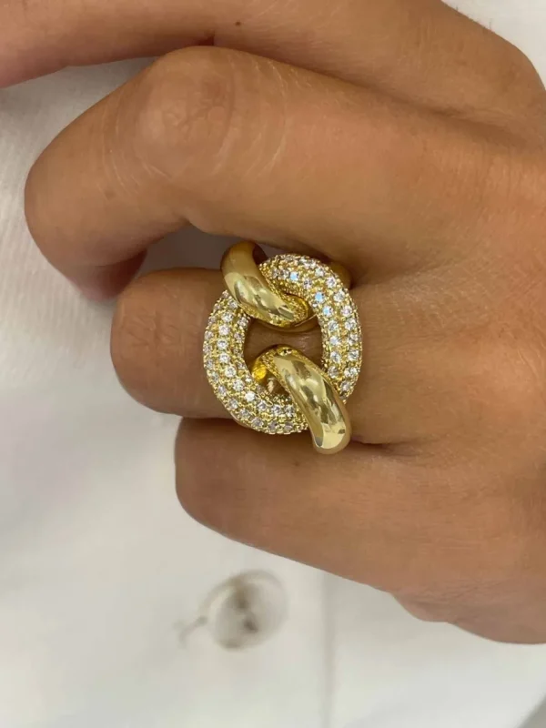 Roman Joyero Anillos<TURANDOT anillo circonitas barbado en plata 1ª ley bañada oro