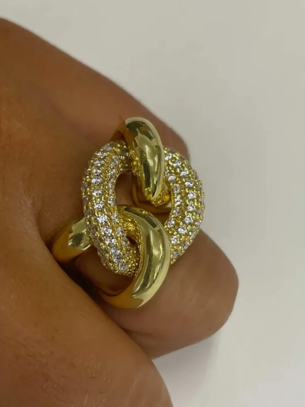 Roman Joyero Anillos<TURANDOT anillo circonitas barbado en plata 1ª ley bañada oro