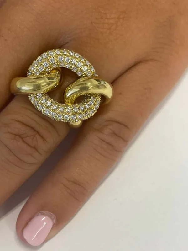 Roman Joyero Anillos<TURANDOT anillo circonitas barbado en plata 1ª ley bañada oro