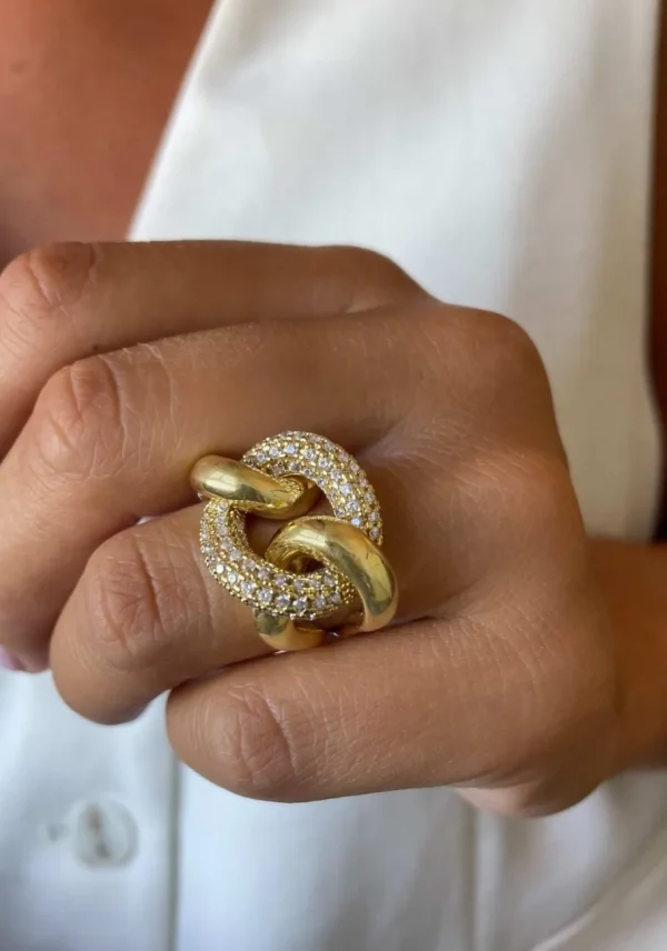 Roman Joyero Anillos<TURANDOT anillo circonitas barbado en plata 1ª ley bañada oro