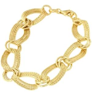 Roman Joyero Pulseras<TURIN pulsera plata 1ª ley bañada oro eslabones lisos y mates