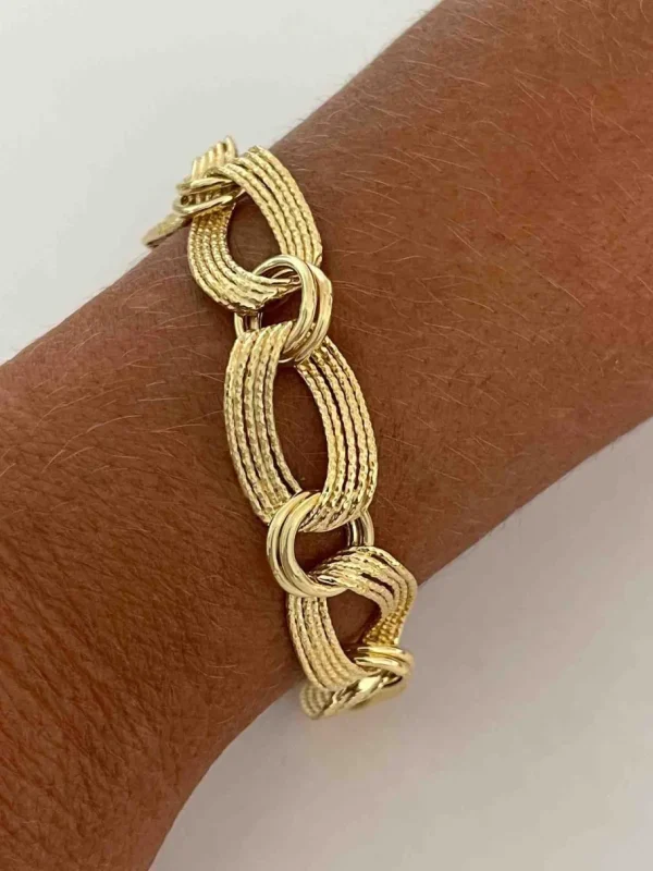 Roman Joyero Pulseras<TURIN pulsera plata 1ª ley bañada oro eslabones lisos y mates