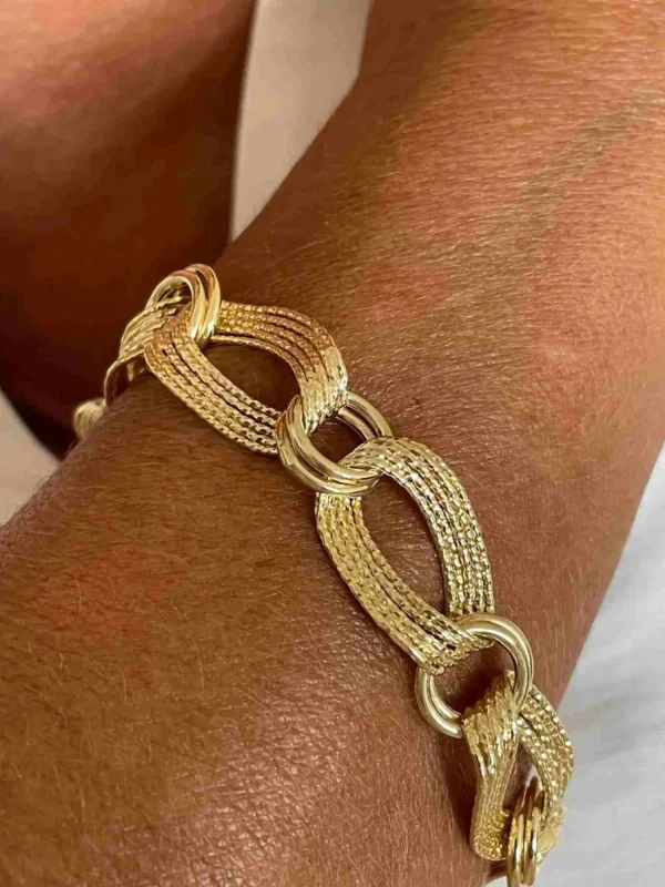 Roman Joyero Pulseras<TURIN pulsera plata 1ª ley bañada oro eslabones lisos y mates