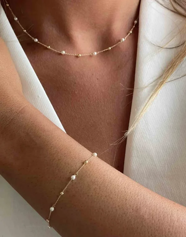 Roman Joyero Pulseras<ZANEL pulsera perlas y bolitas en oro amarillo de 18 ktes
